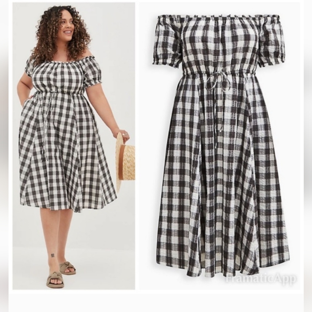 Torrid Off Shoulder Gingham Dress